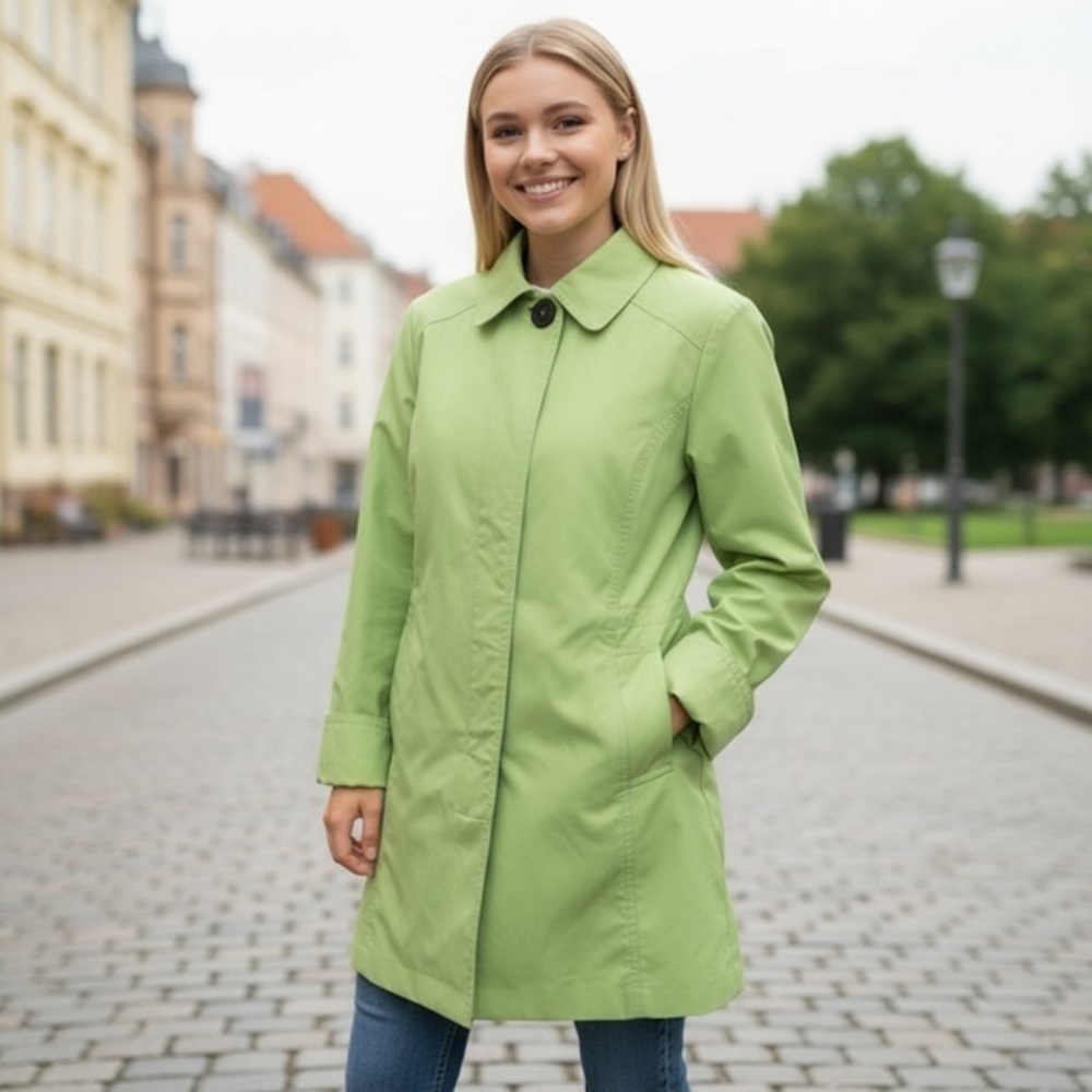 Eddie Bauer Green Trench Coat Lightweight Structured Design